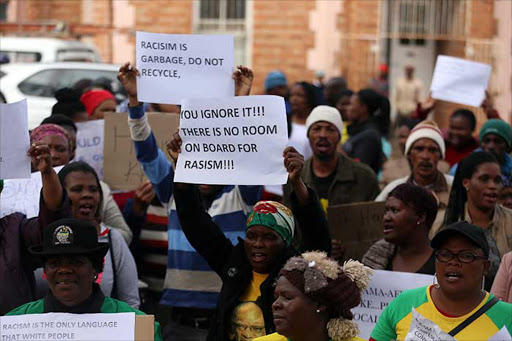 Protesters outside Komga magistrate court. Picture: SIBONGILE NGALWA