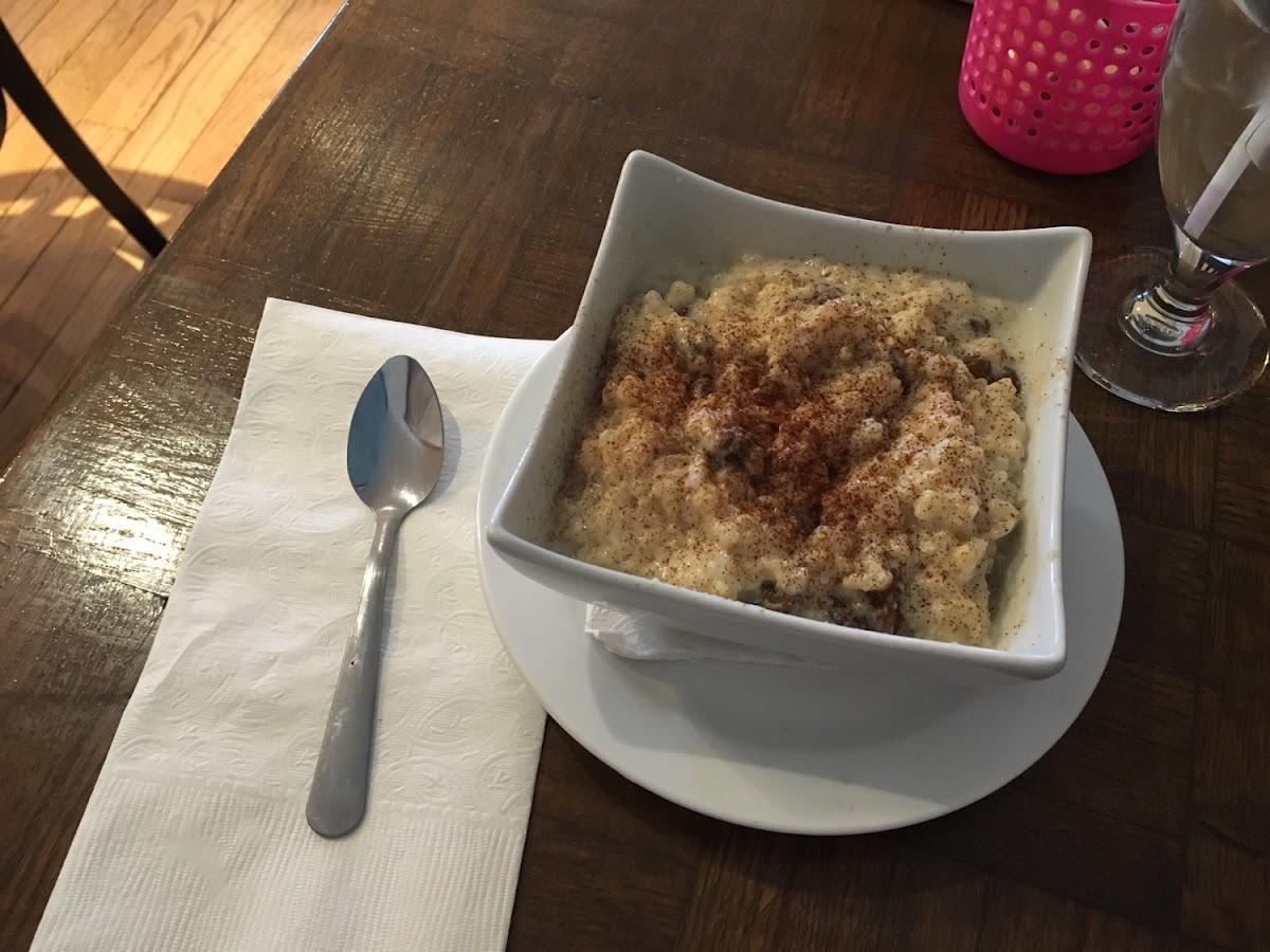 Warm rice pudding. To die for!