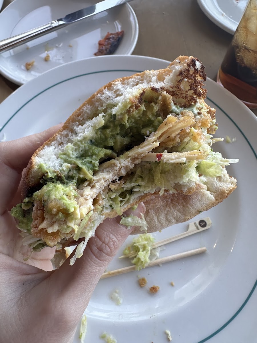 The fried chicken was WAFER thin and so it became hard and gross during frying. It was basically eating 85% bread and avocado while tasting old oil.