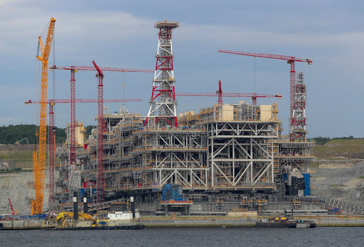 A structure for the Arctic LNG 2 joint venture is seen under construction in a dry dock of the LNG Construction centre near the settlement of Belokamenka in the Murmansk region of Russia. Picture: REUTERS/STRINGER/FILE PHOTO