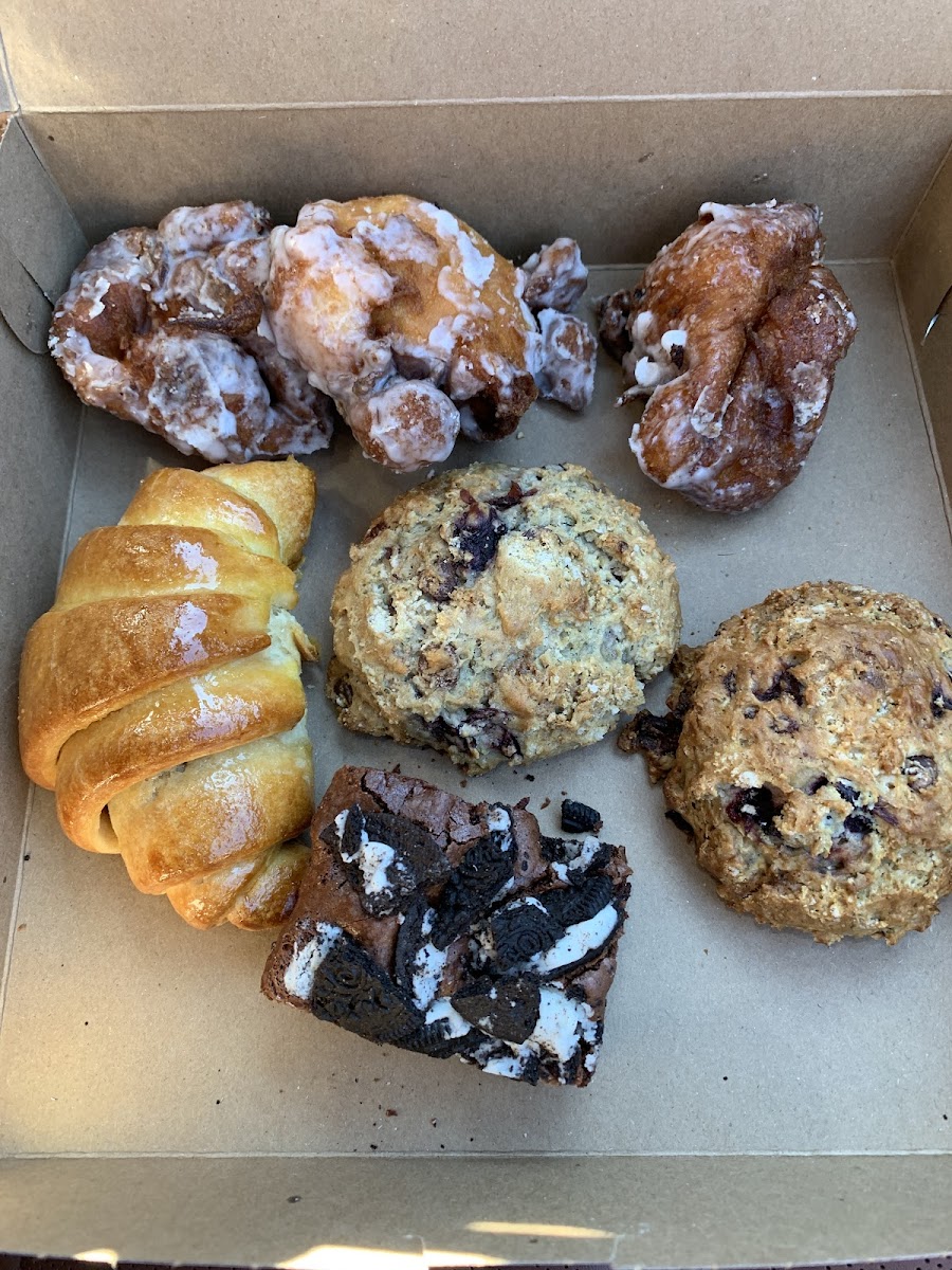 Apple fritters, nutella croissant,scones and oreo brownie