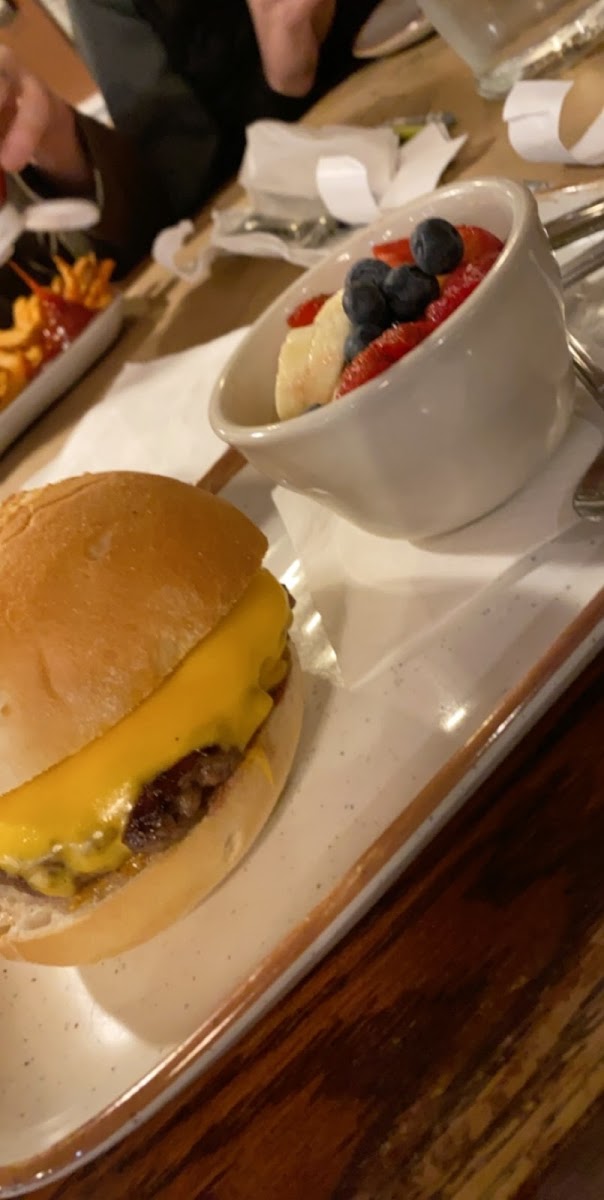 Gf cheese burger + fruit