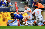 Suleiman Hartzenberg scores a try for the Stormers in their United Rugby Championship match against Edinburgh at Cape Town Stadium on Saturday.