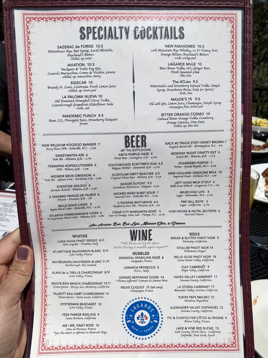 Drink menu