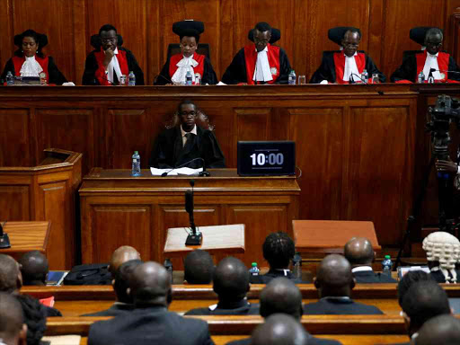 Supreme Court judges preside before delivering a ruling on cases that sought to nullify the re-election of President Uhuru Kenyatta in October, November 20, 2017. /REUTERS