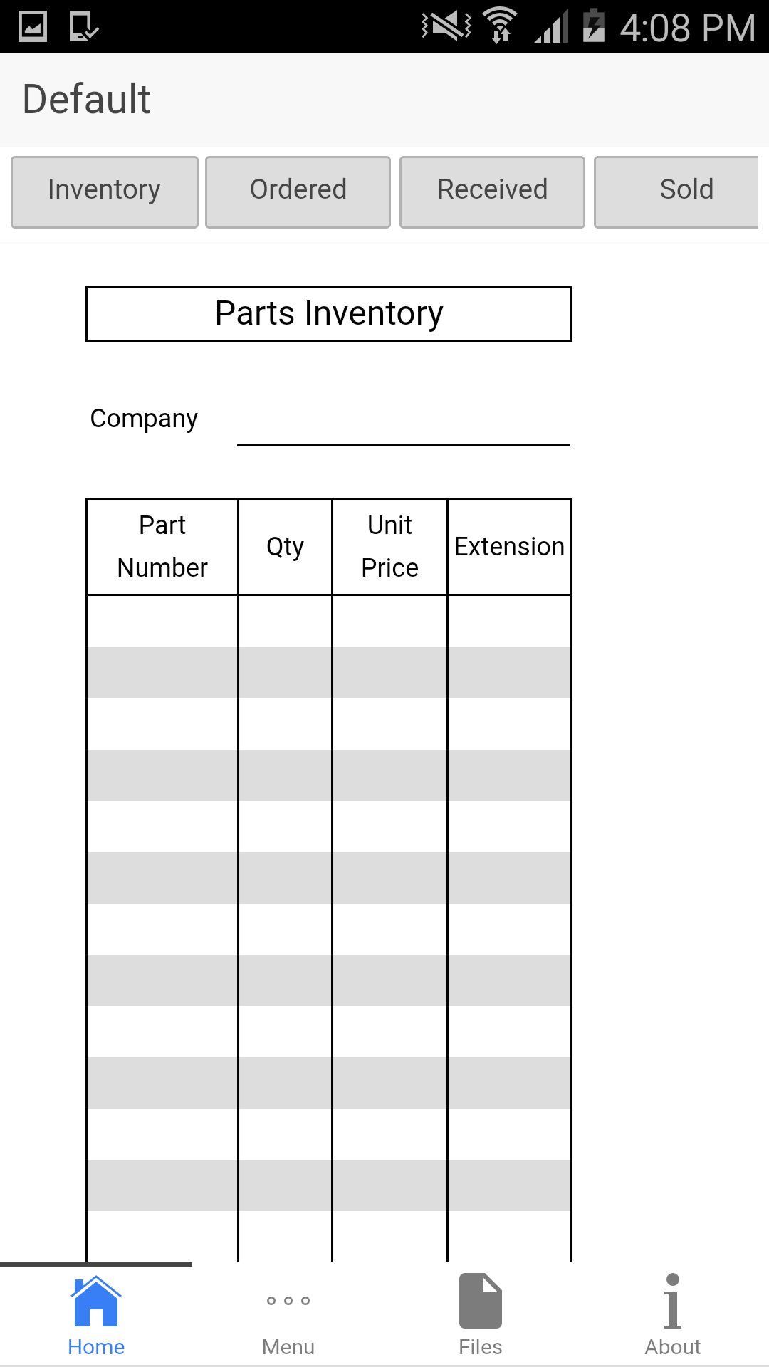 Android application Parts Inventory screenshort