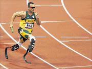POSTER BOY:  SA's Oscar Pistorius runs the final leg of the men's 4x400m relay final during the London 2012 Olympic Games at the Olympic Stadium on August 10. He's no longer the fastest man on no legs in the 100m and will also compete in the  200m and 400m. 
       PHOTO:  REUTERS