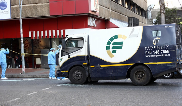 File photo of a Fidelity vehicle following a cash-in-transit heist in Hillbrow on June 21, 2018.