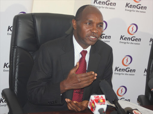 KenGen CEO Albert Mugo at a media briefing in Nairobi in June 2015. /Enos Teche