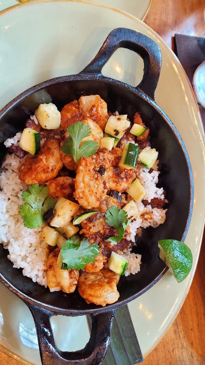 Shrimp with Salsa de Negra - very spicy but slightly sweet and delicious