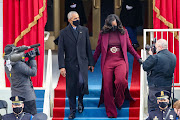 Former US first lady Michelle Obama in Sergio Hudson.