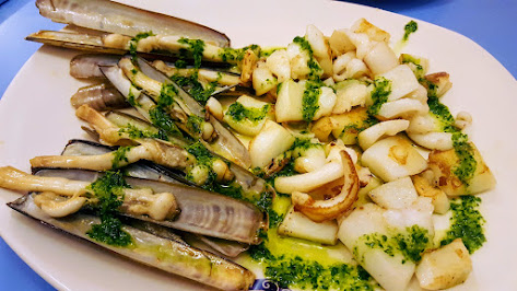 Grilled Razor Clams and Squid