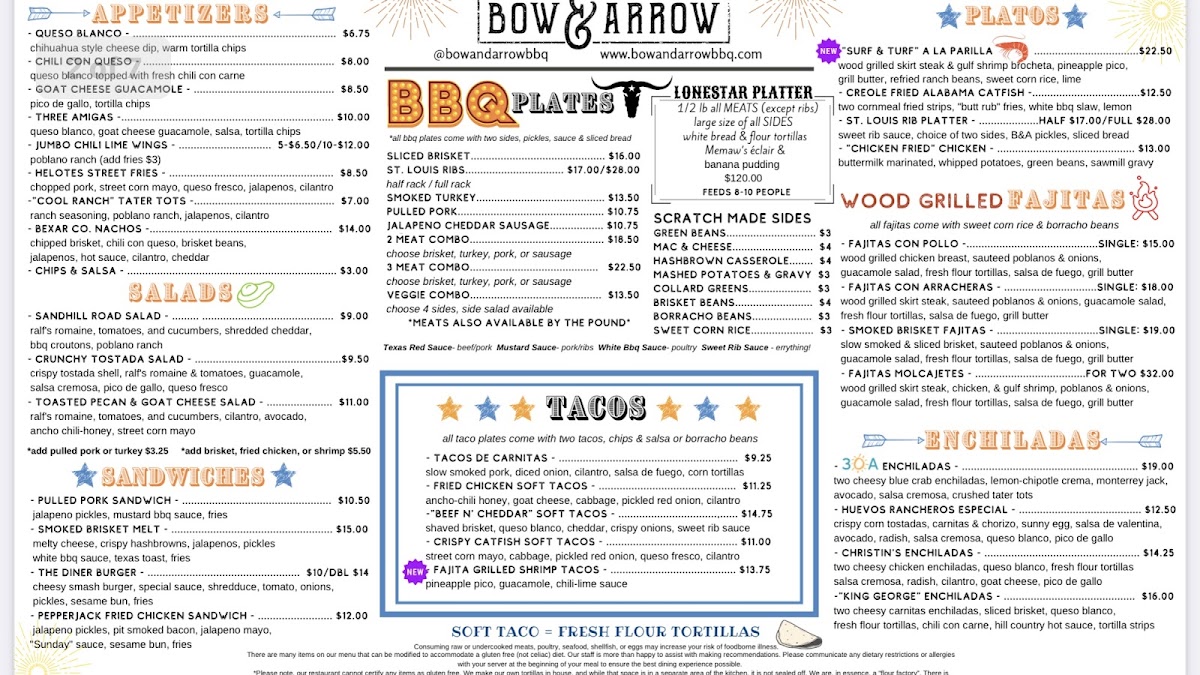 Bow & Arrow gluten-free menu