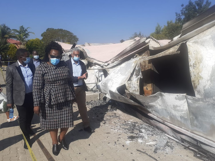 KZN health MEC Nomagugu Simelane-Zulu inspects a hospital that was razed allegedly by members of the community who were not happy that it would treat Covid-19 patients.