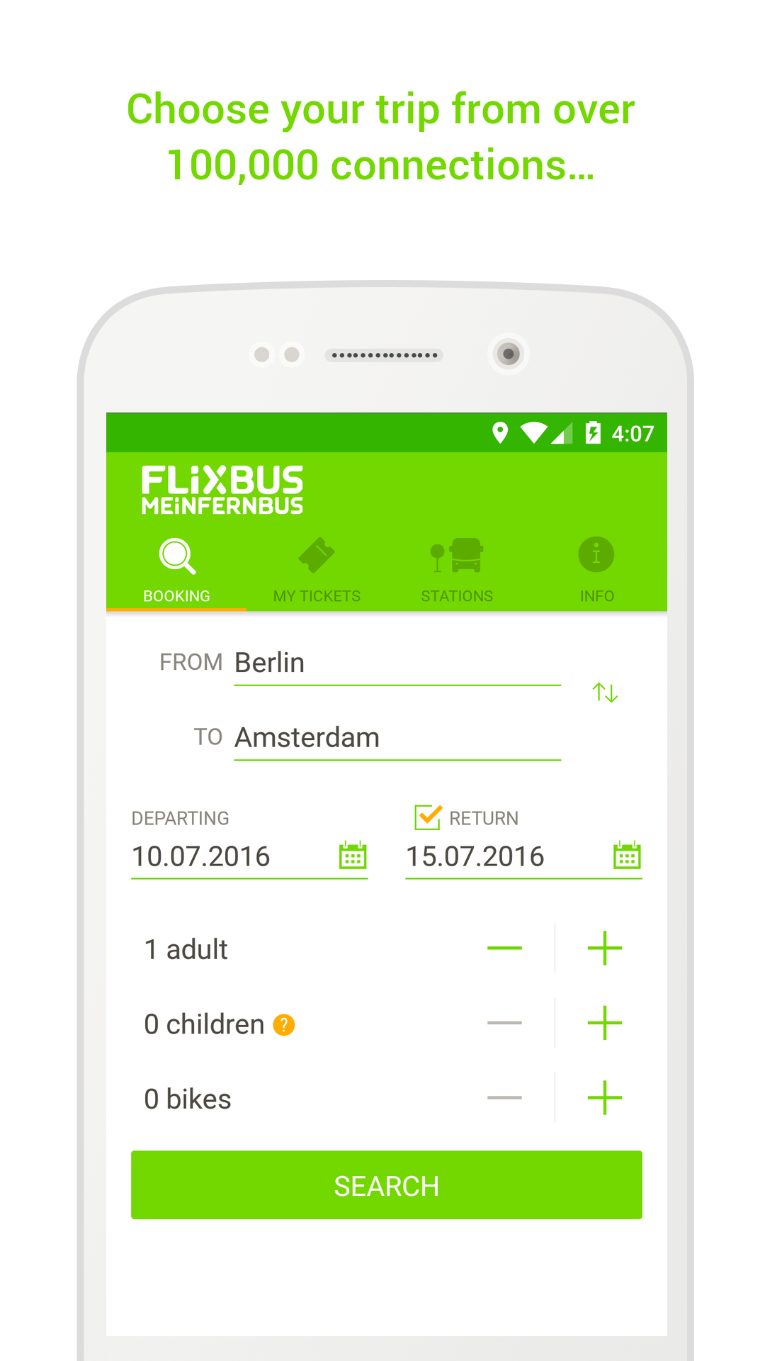 Android application FlixTrain - quickly and comfortably at low price screenshort