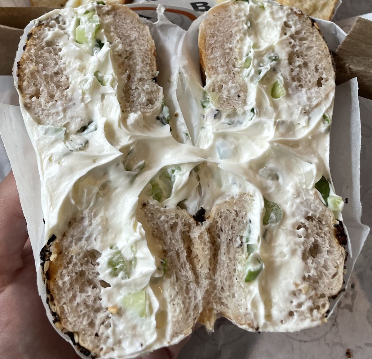 Everything bagel with scallion cream cheese