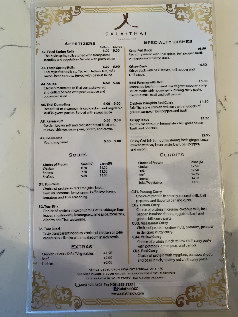 Sala Thai gluten-free menu