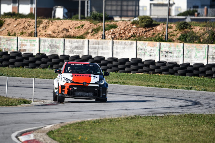 Falkiner steers the TimesLIVE GR Yaris through the "Conti Esses."