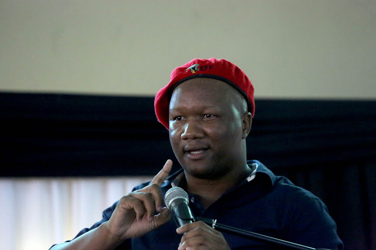 EFF member of parliament Marshall Dlamini speaks during the memorial service of slain Durban University of Technology student Mlungisi Madonsela on Tuesday.
