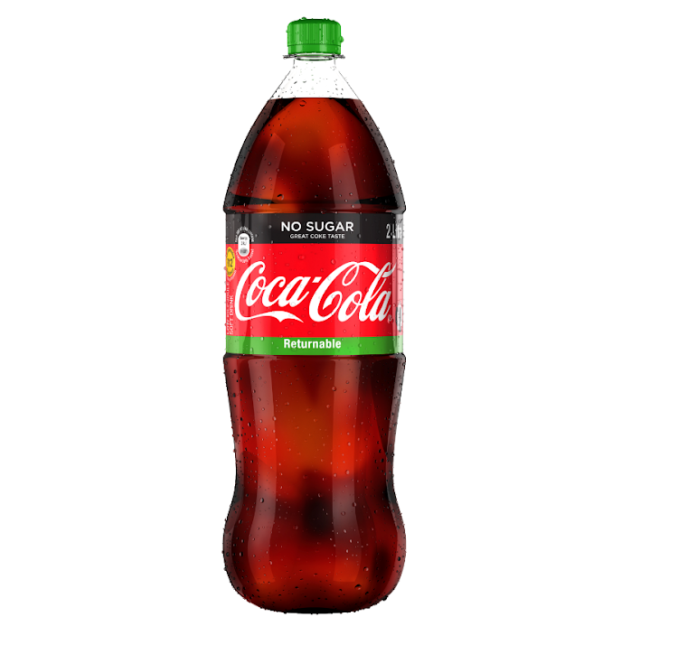 The new Coca-Cola bottles can be identified by a green tag labelled "returnable."