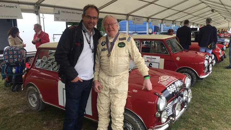 Famous 1960s Mini rally driver Rauno Aaltonen with the Motor News editor