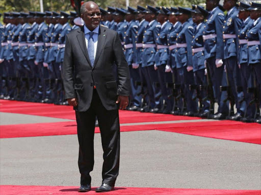 Tanzania’s President John Magufuli after inspecting a guard of honour in Kenya. /REUTERS