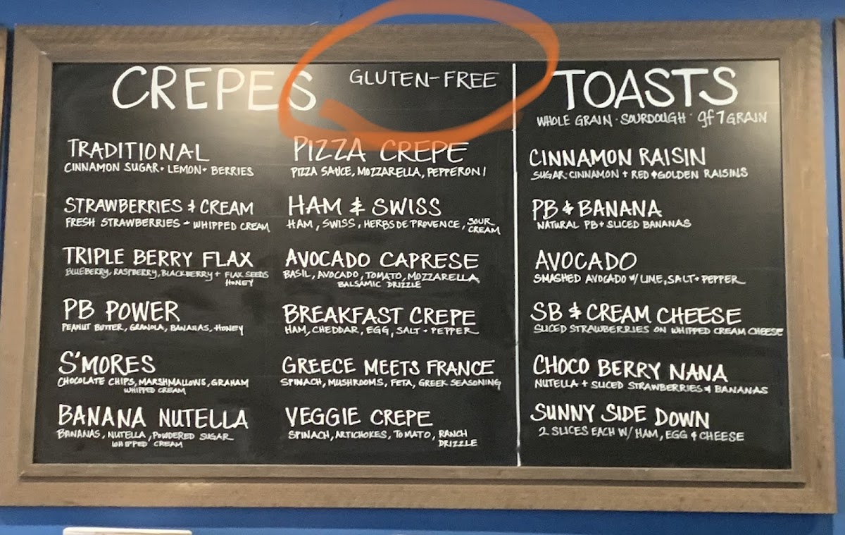 Most of their crepes have GF ingredients inside them, with the exception of two.