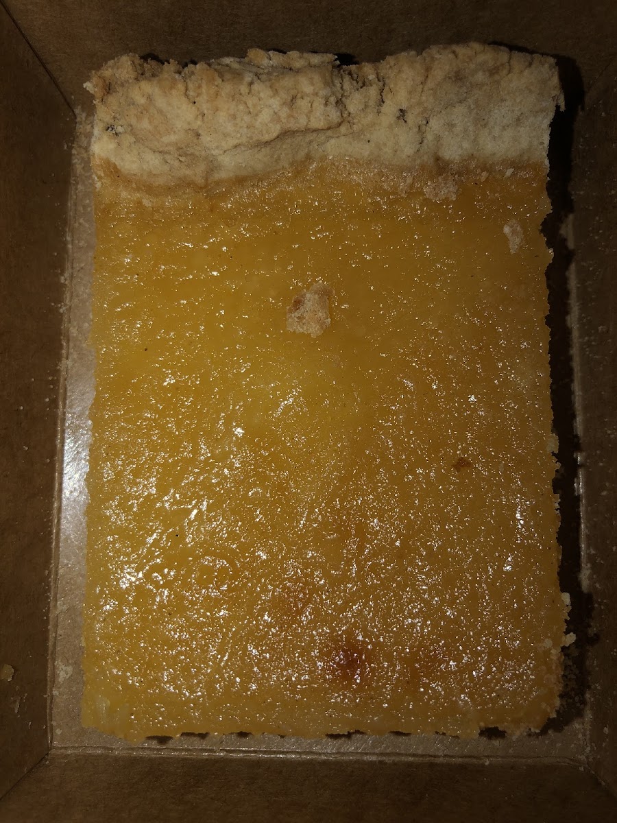 Lemon bar, the crust is a little hard and not very flavor able and I just wish the lemon was just a little bit more lemony