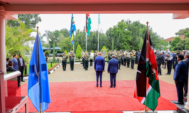 Deputy President Rigathi Gachagua when he welcomed Somalia Prime Minister Hamza Abdi Barre at his Official Residence in Karen, Nairobi, on May 7, 2024.