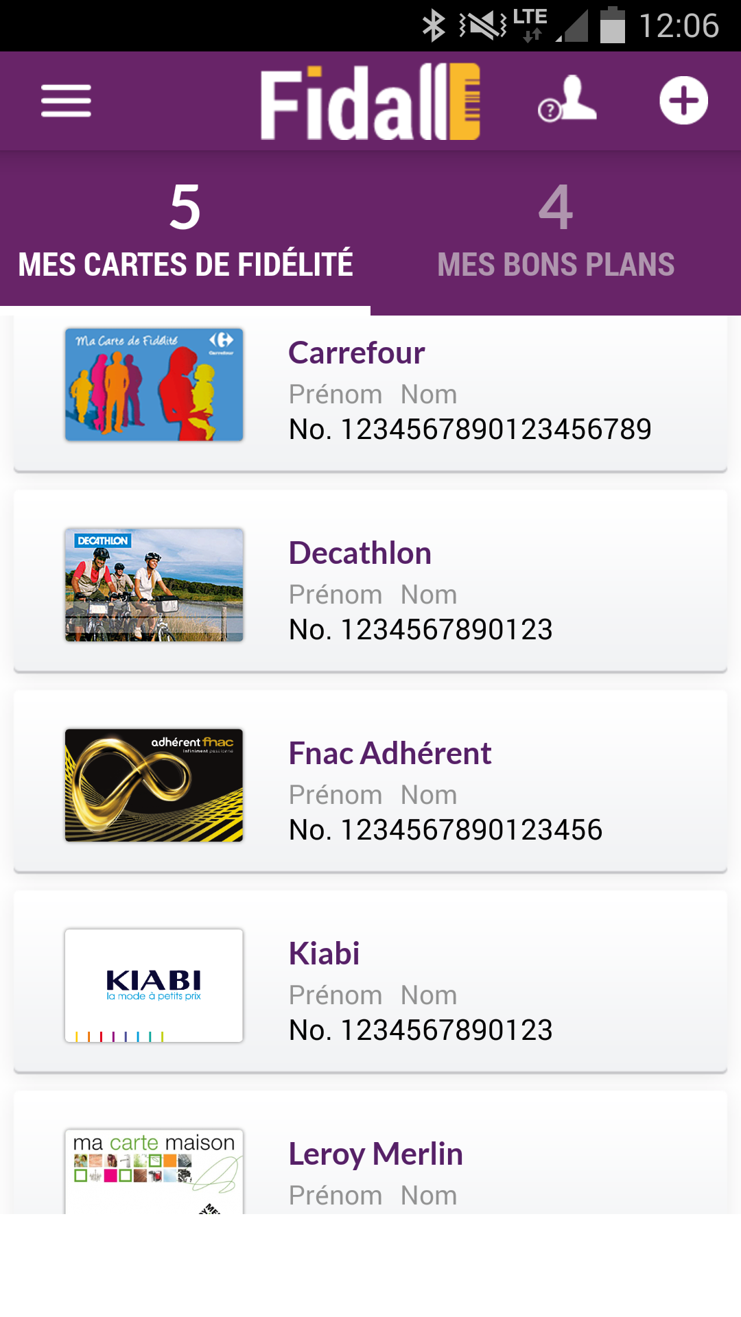 Android application Fidall loyalty cards screenshort