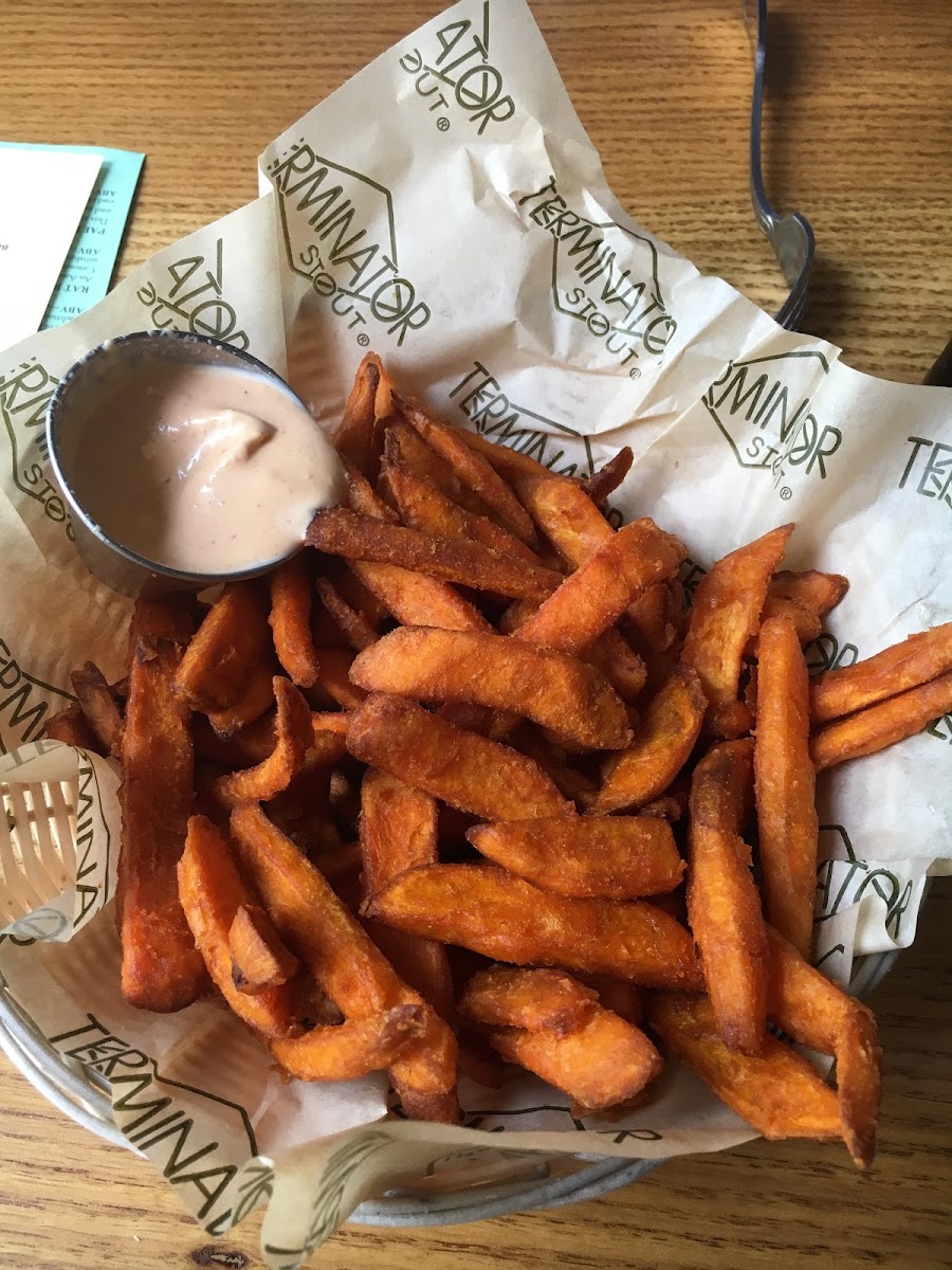 Gf sweet potato fries and dark mayo - AMAZING. Best sweet potato fries I’ve ever had!