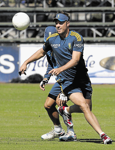 BRANCHING OUT: AB de Villiers plays football yesterday during a training session ahead of the Test match against Zimbabwe which starts at the Harare Sports Club tomorrow