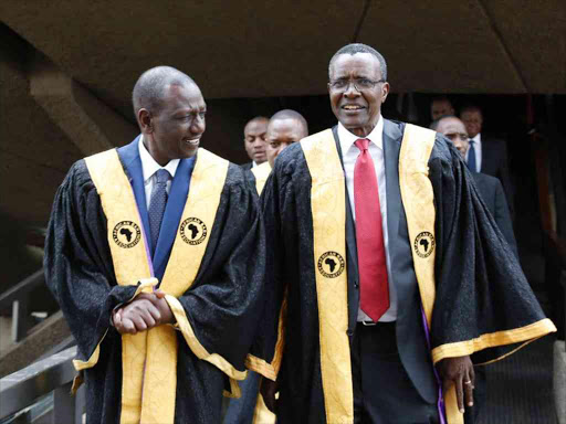 Deputy President William Ruto with Chief Justice David Maraga during the opening of the African Bar Association Annual Conference at the KICC in Nairobi, July 25, 2018. /DPPS