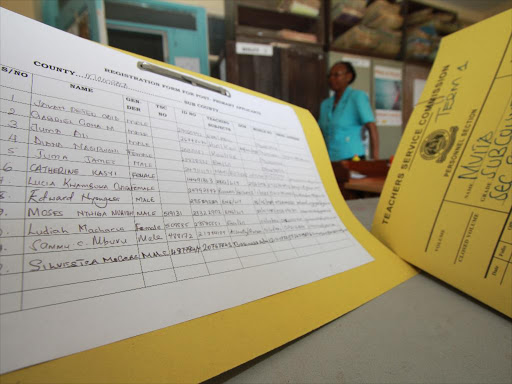 A file photo of a list of teachers being registered by TSC. /ELKANA JACOB