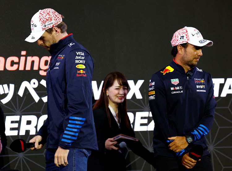 Red Bull's Formula One drivers Max Verstappen and Sergio Perez.
