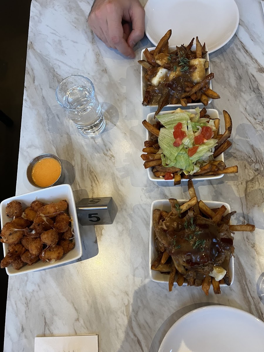 Poutine flight and gf fried cheese curds