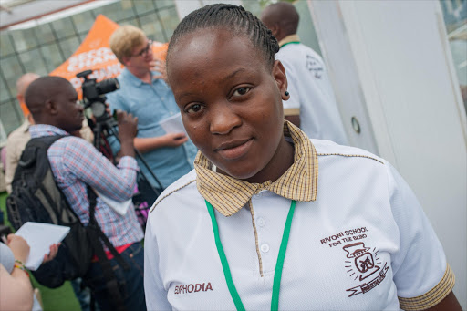 Euphodia Mudau from Rivoni School for the Blind at the matric results announcement at Vodaworld in Midrand.