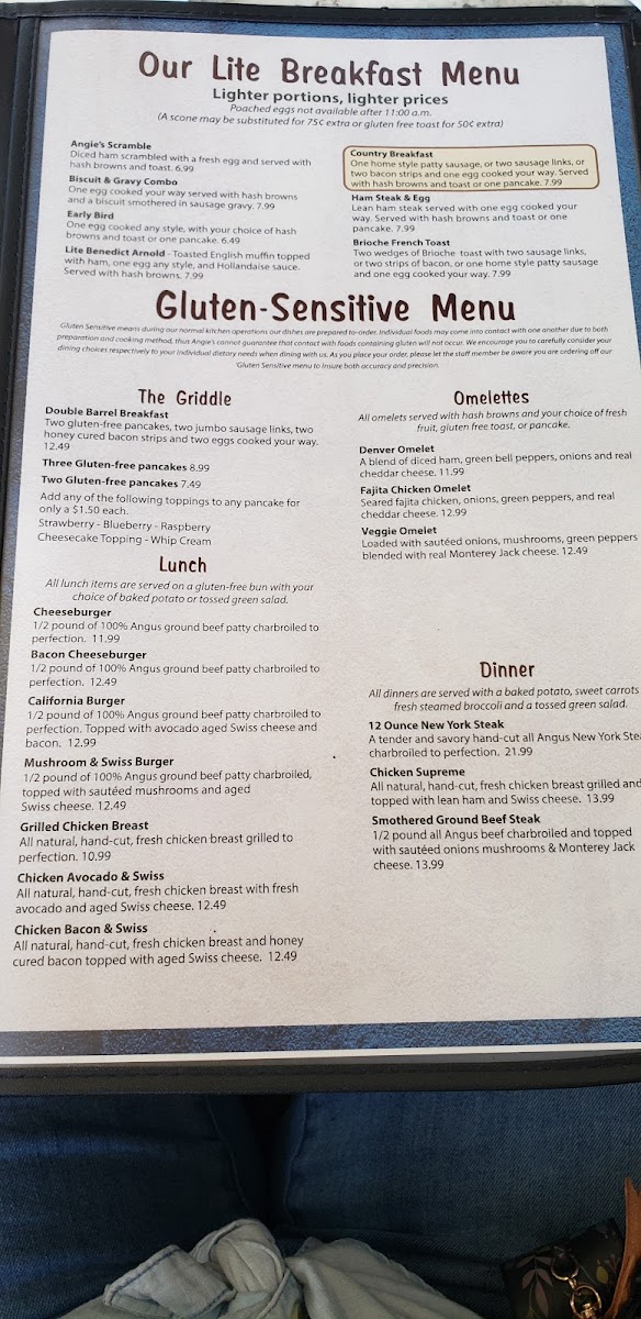 Angie's gluten-free menu