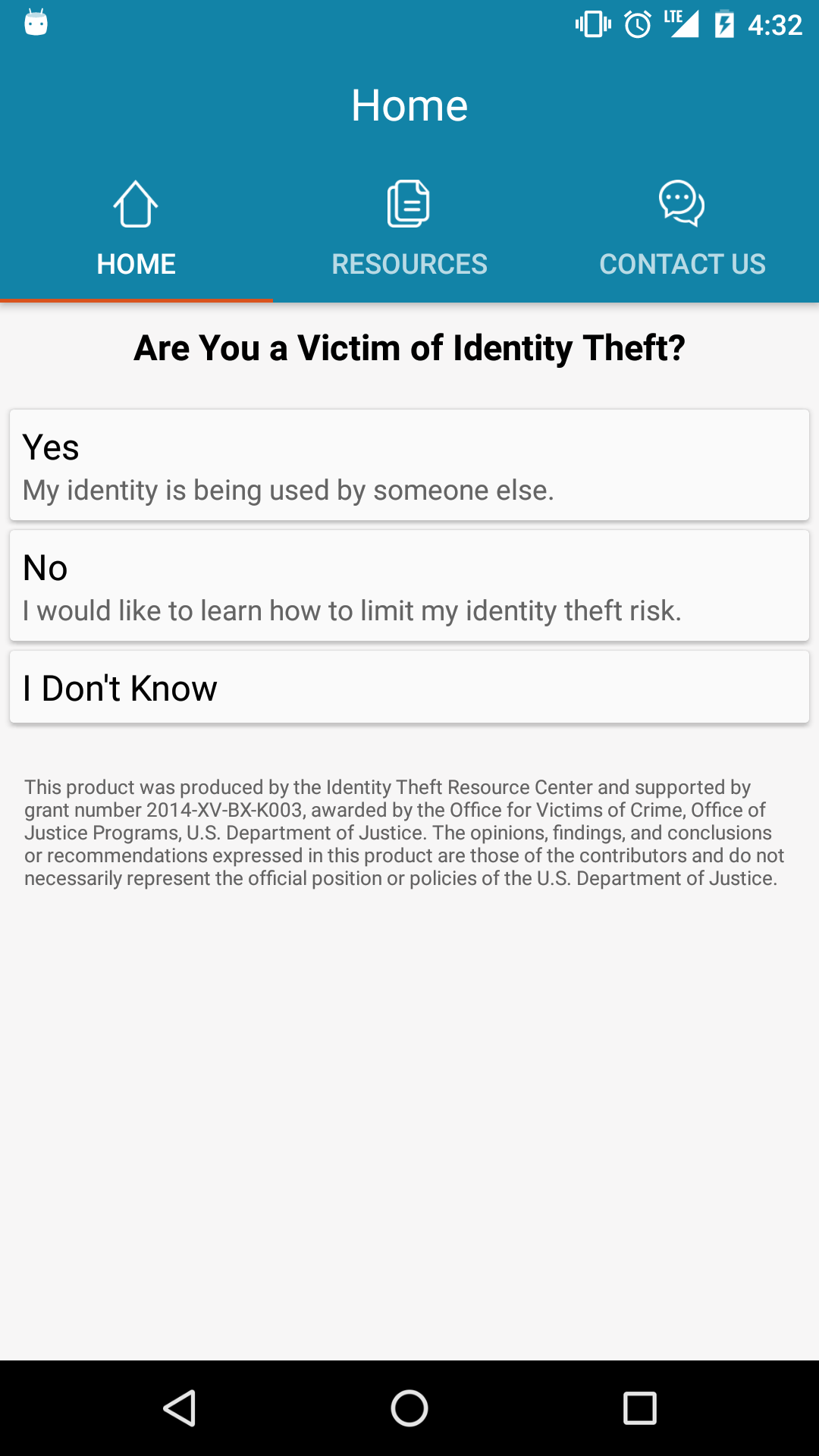 Android application ID Theft Help ITRC screenshort