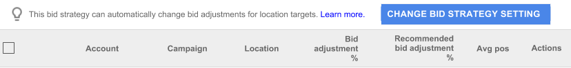 The "Change bid strategy setting" button appears above the reporting table.