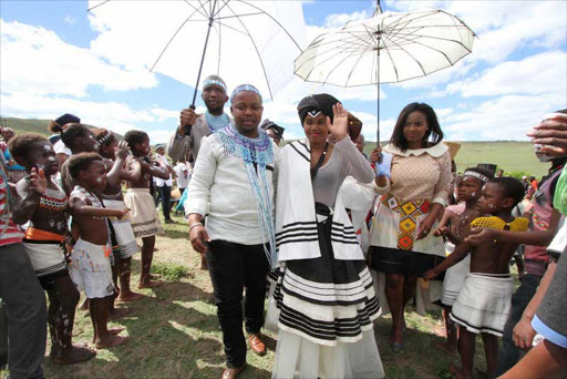 NOVEMBER 18,2016: AbaThembu King Buyelekhaya Dalindyebo's son Prince Azenathi Dalindyebo says I do to his lingtime sweetheart Ongezwa Zwedala during the traditiona; wedding held at Bumbane Great Place near Mthatha on Friday. Picture:LULAMILE FENI