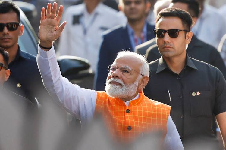 India's Prime Minister Narendra Modi waves after voting during the third phase of the general election, in Ahmedabad, India, May 7 2024. Picture: REUTERS/ADNANA ABIDI