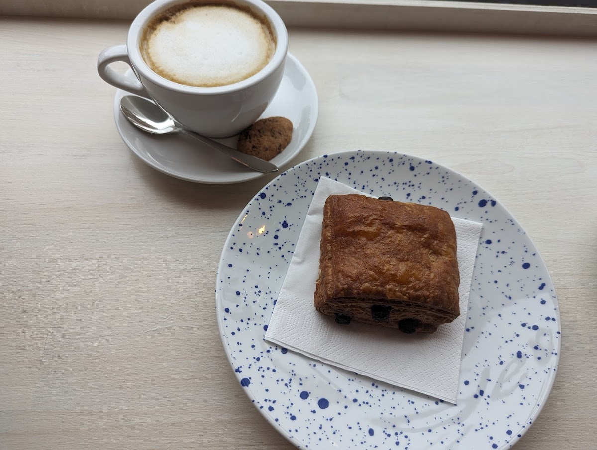 capuccino and chocolate croissant
