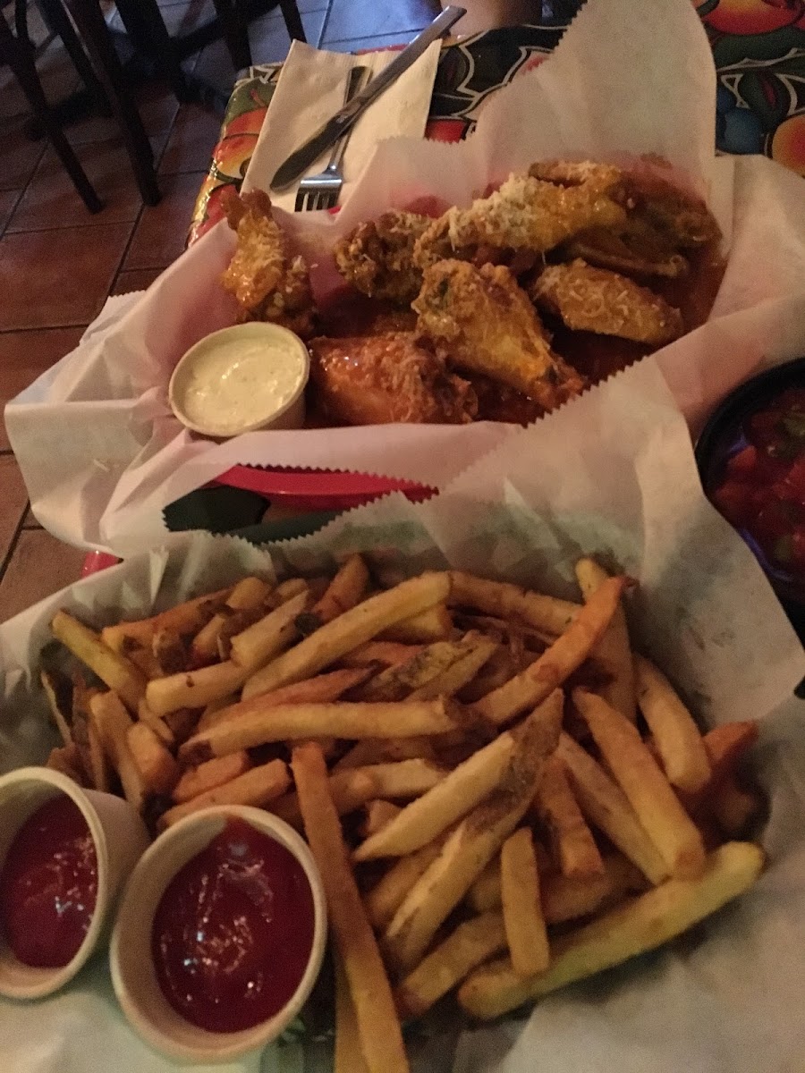 Garlic Parmesan wings and fries! Yum