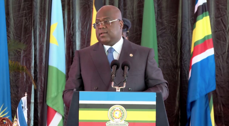 DRC President Felix Tshishekedi during the signing of the Treaty of Accession of DRC to the EAC at State House Nairobi on April 8, 2022