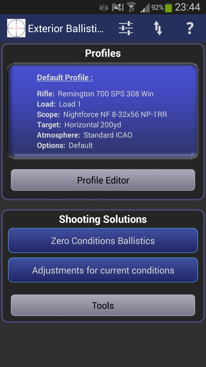 Android application Exterior Ballistics Calculator screenshort