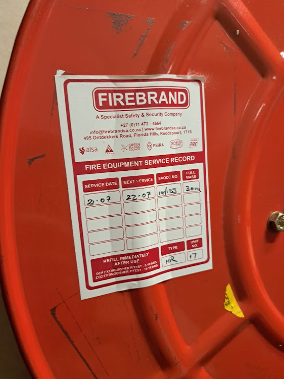 The date of the last inspection done on the fire equipment.