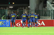 Cape Town City FC players celebrating during the Absa Premiership match against Golden Arrows at Athlone Stadium on May 17, 2017 in Cape Town, South Africa.