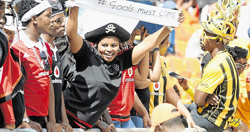 TENSE AFFAIR: Orlando Pirates and Kaizer Chiefs fans have not lost their appetite for the Soweto derby despite their respective teams’ fluctuating fortunes. The fierce rivals clash in a PSL fixture at FNB stadium today Picture: GALLO IMAGES)