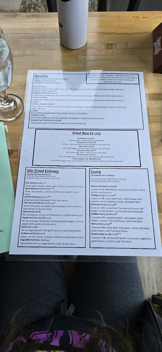 M Thai Restaurant gluten-free menu